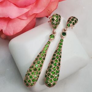 18K Gold Vermeil Russian Chrome Diopiside Pave Drop Earrings